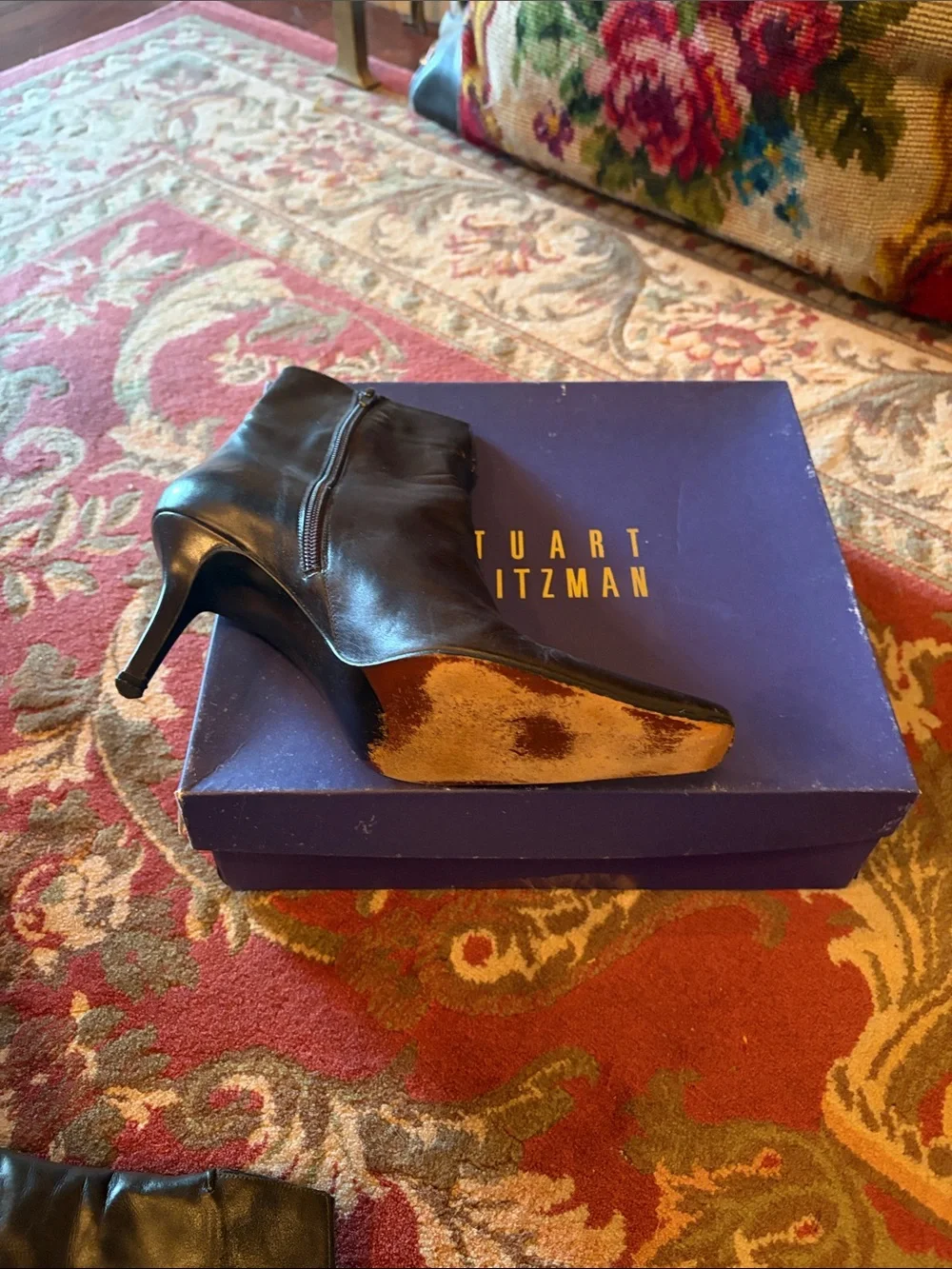 Stuart Weitzman Black Leather Pointed Ankle Booties
